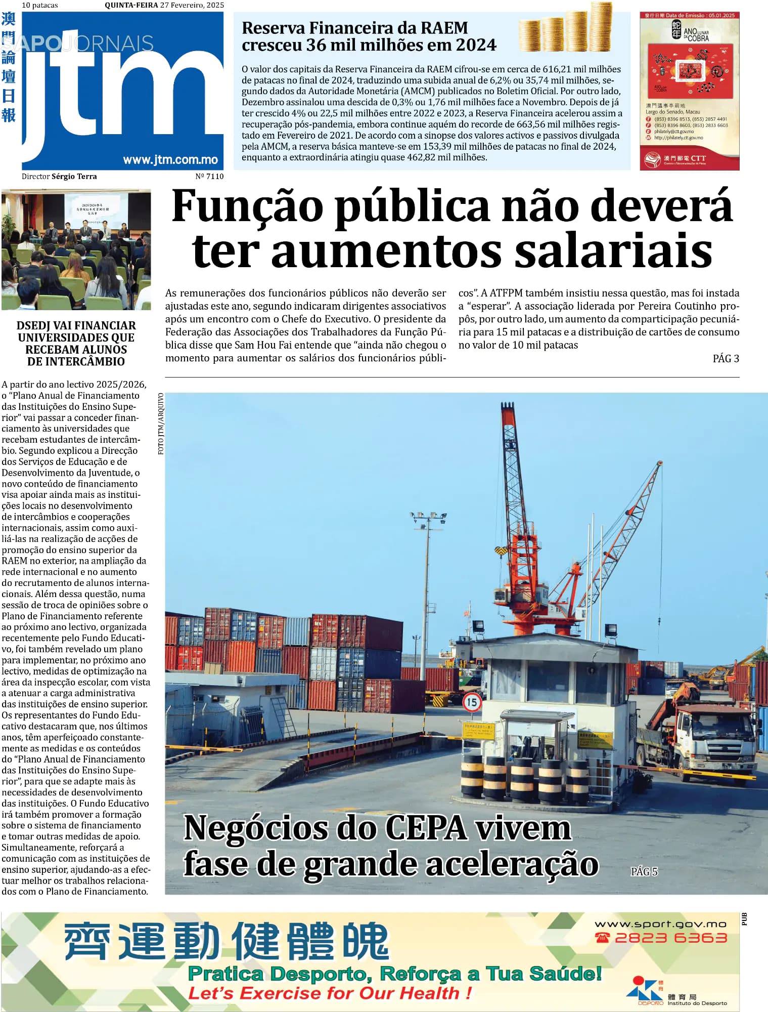 Capa Jornal Tribuna de Macau