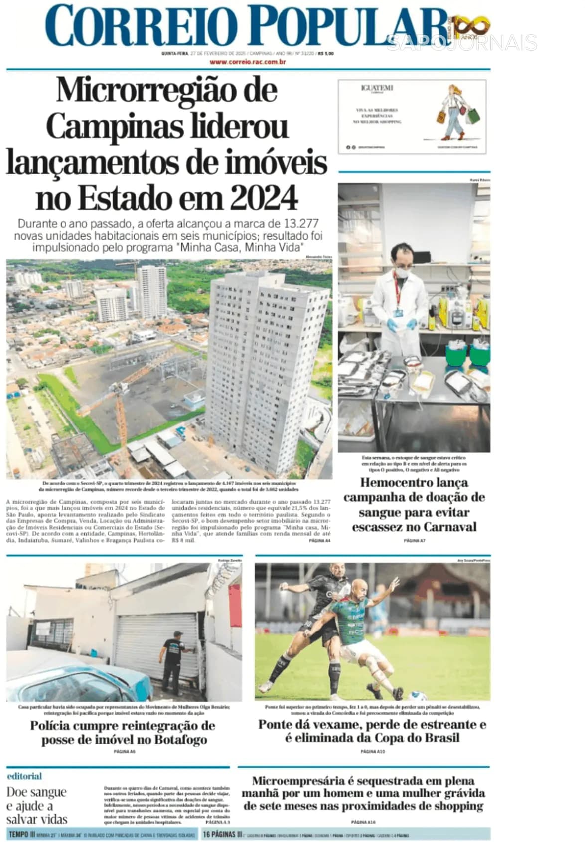 Capa Correio Popular