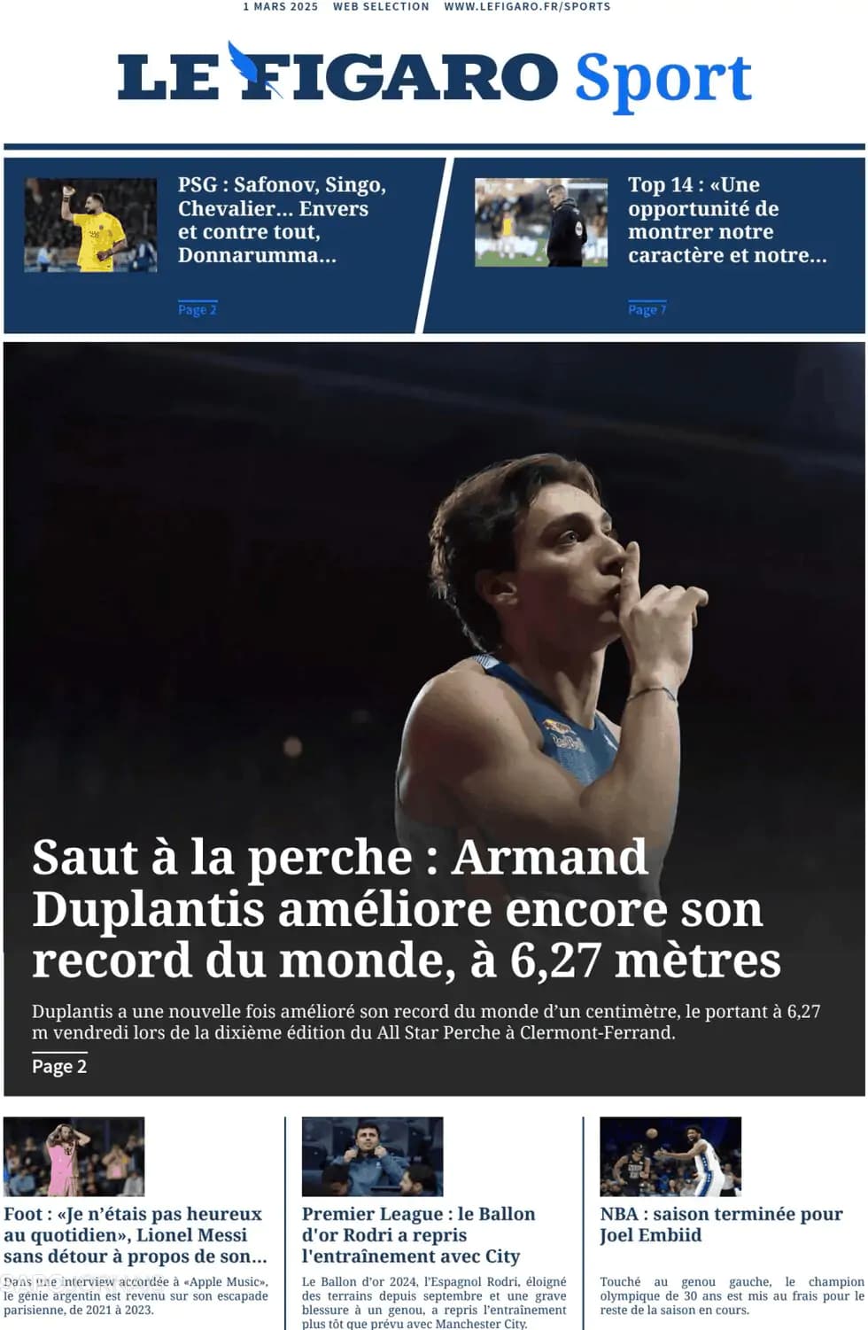 Capa Le Figaro Sport