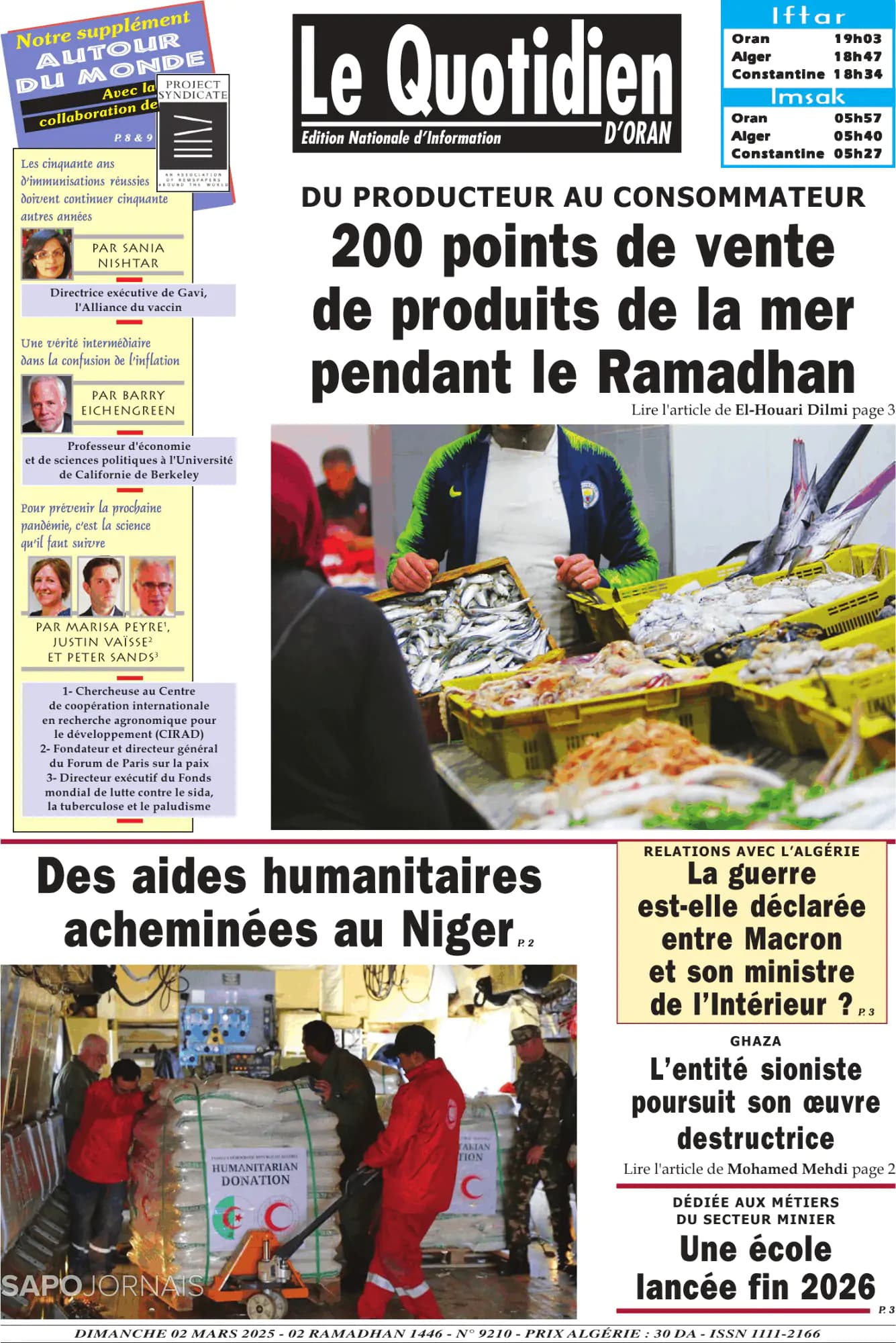 Capa Le Quotidien D’Oran