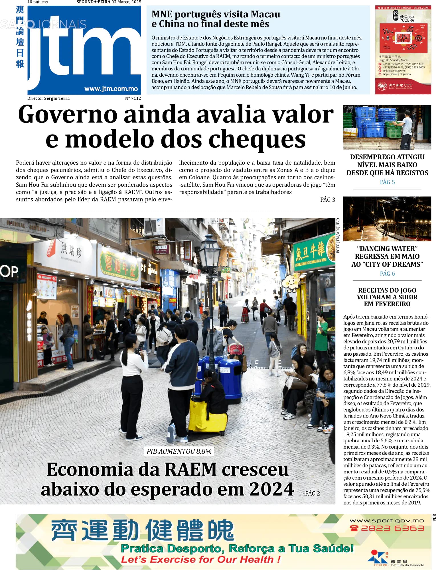 Capa Jornal Tribuna de Macau