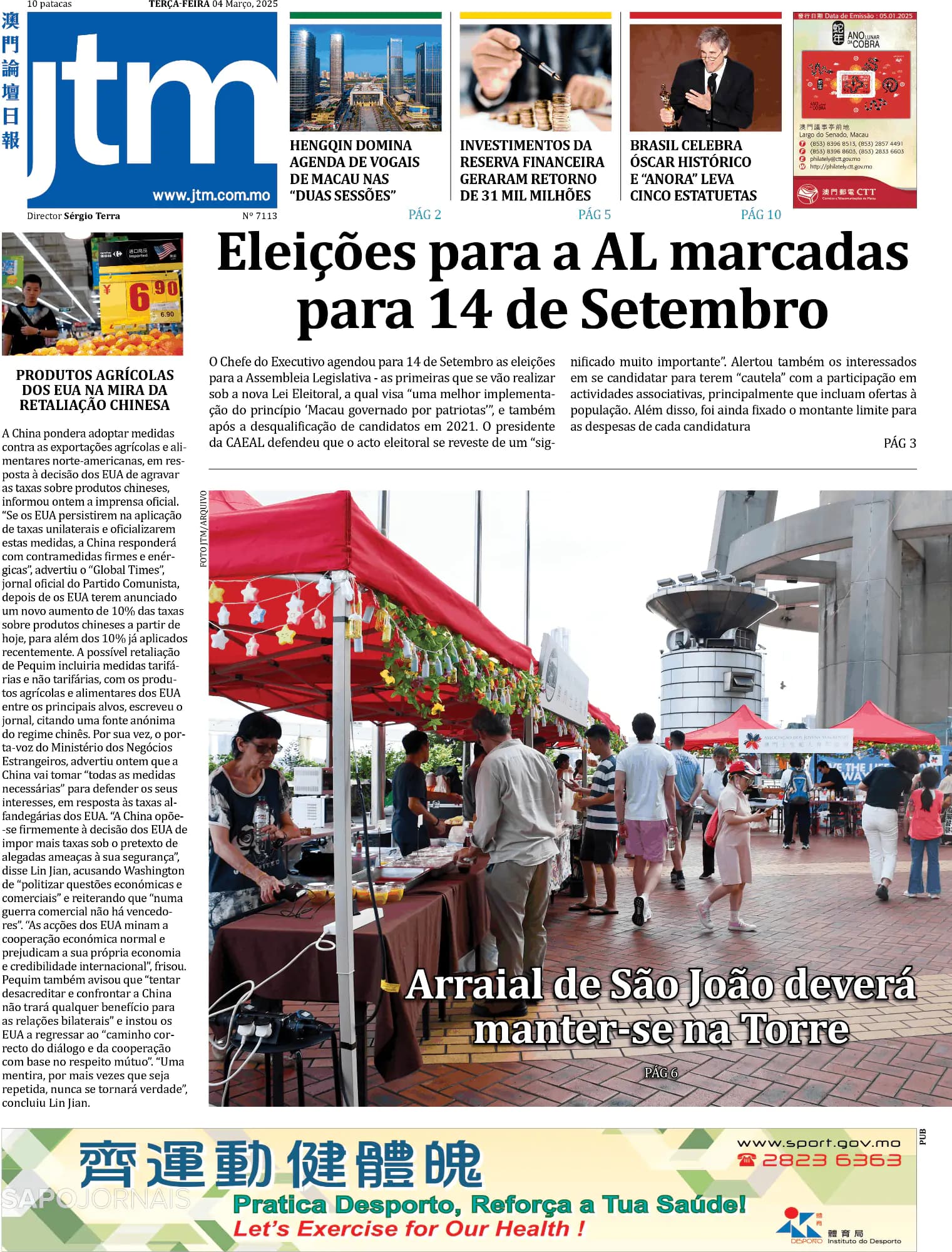 Capa Jornal Tribuna de Macau