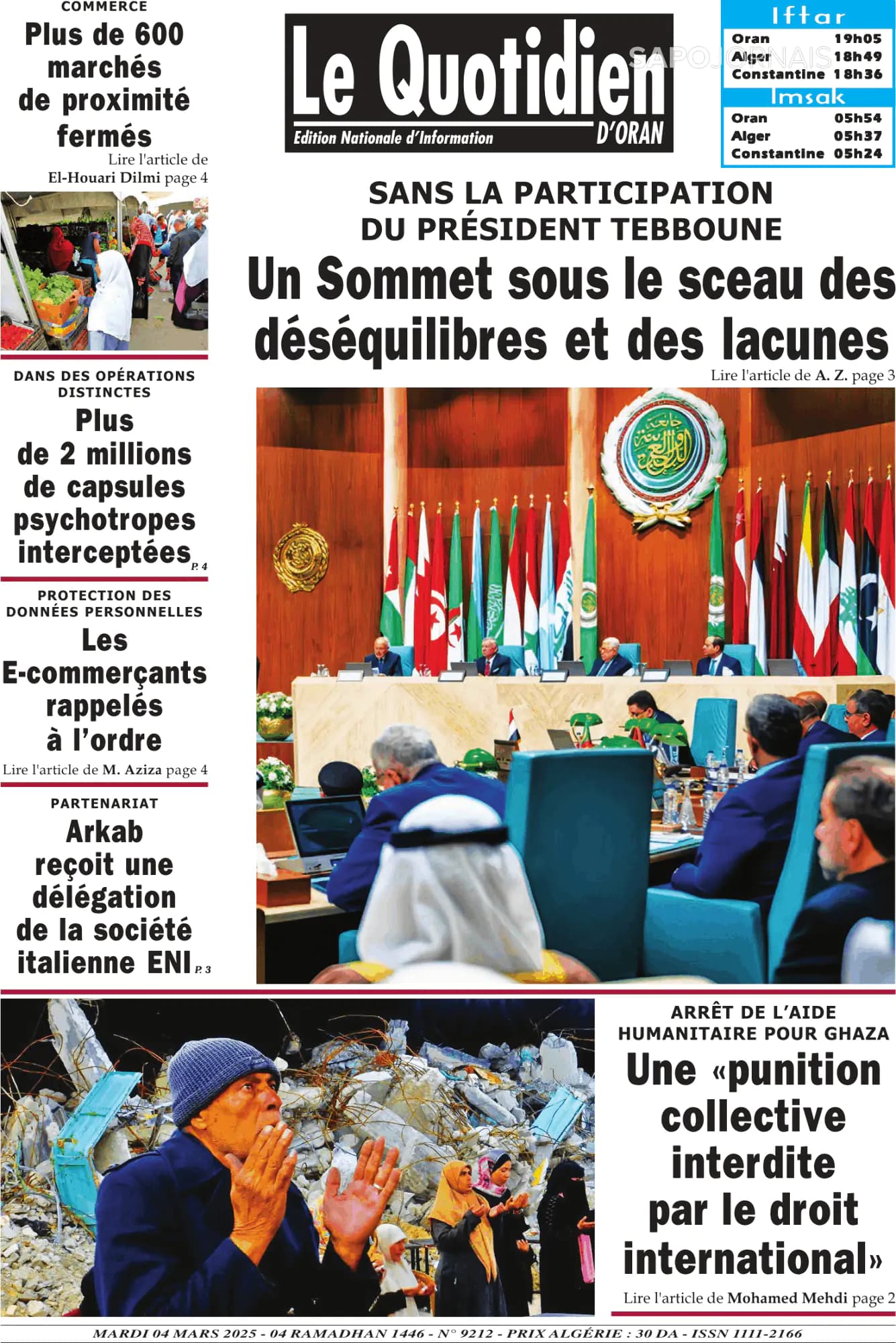 Capa Le Quotidien D’Oran