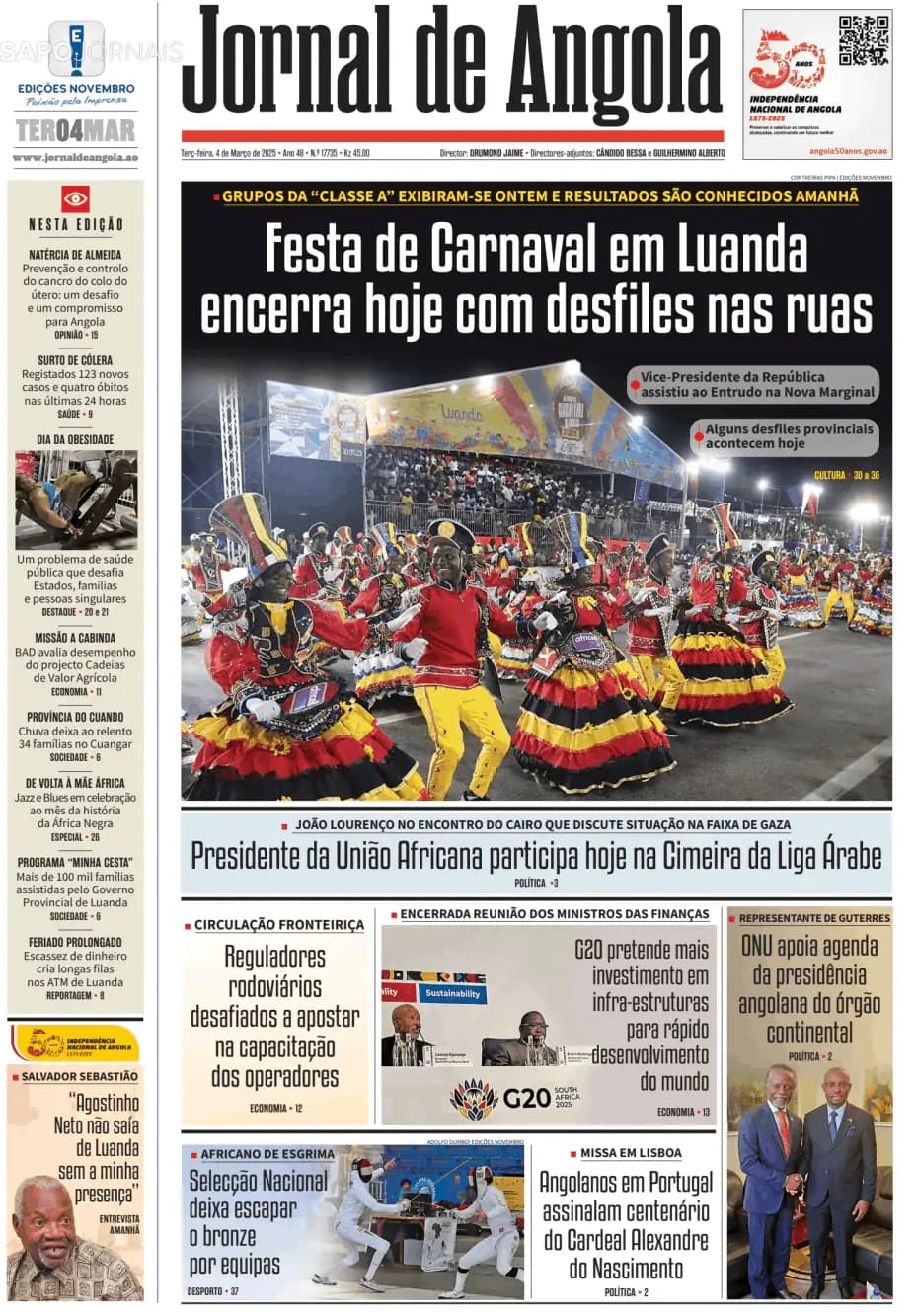 Capa Jornal de Angola