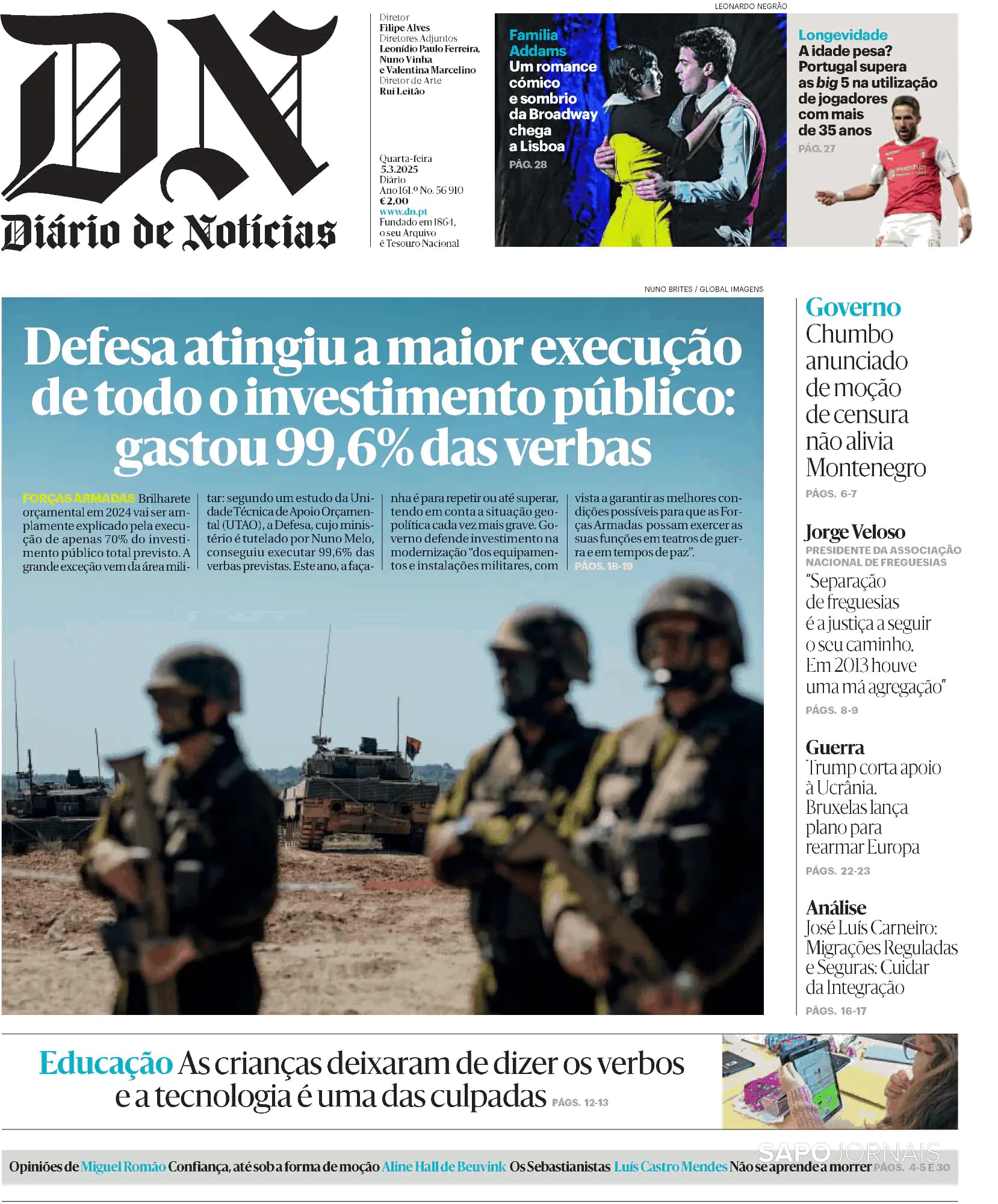 Capa Diário de Notícias