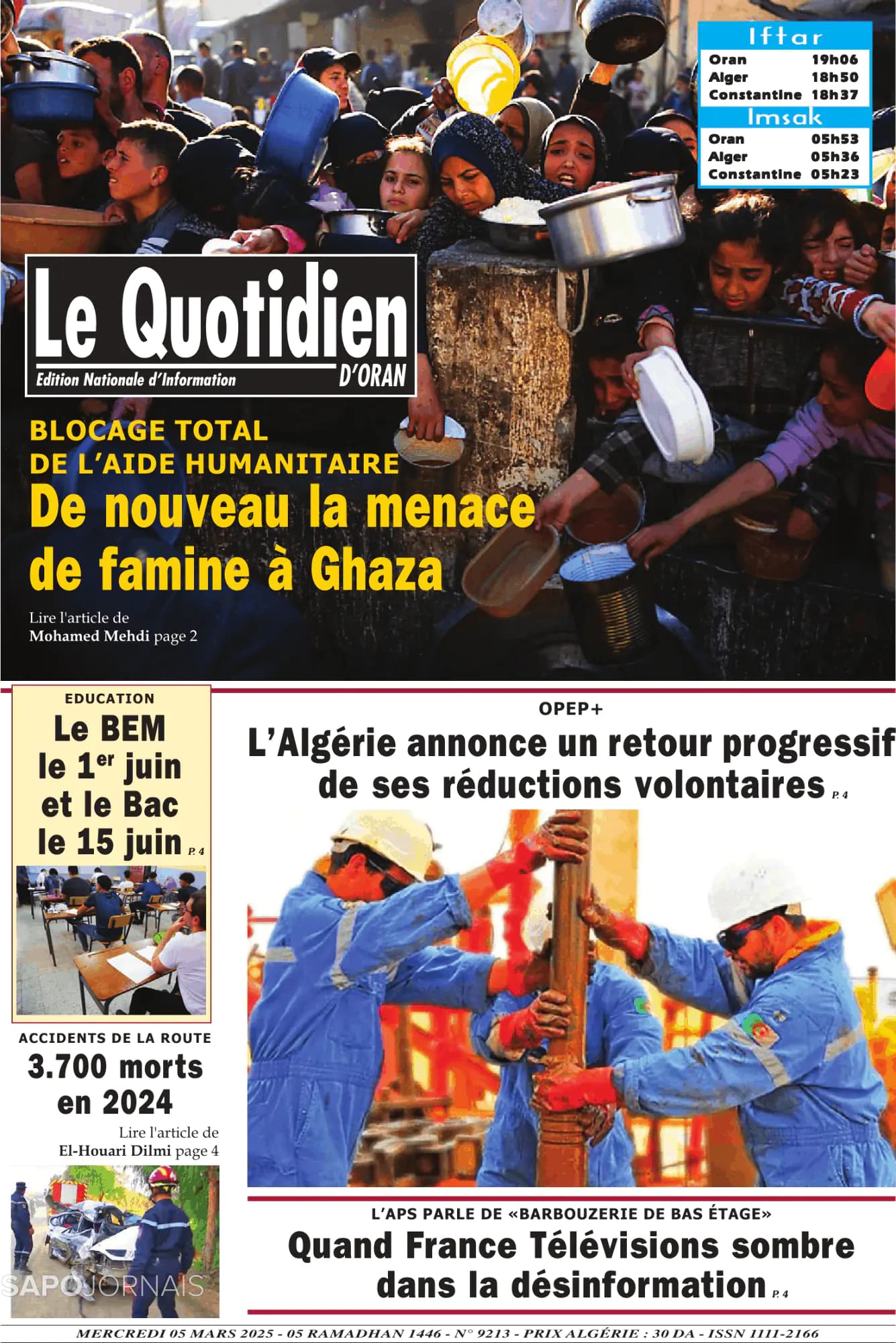 Capa Le Quotidien D’Oran