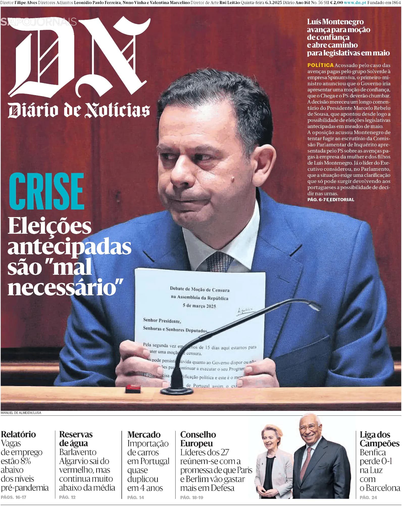 Capa Diário de Notícias