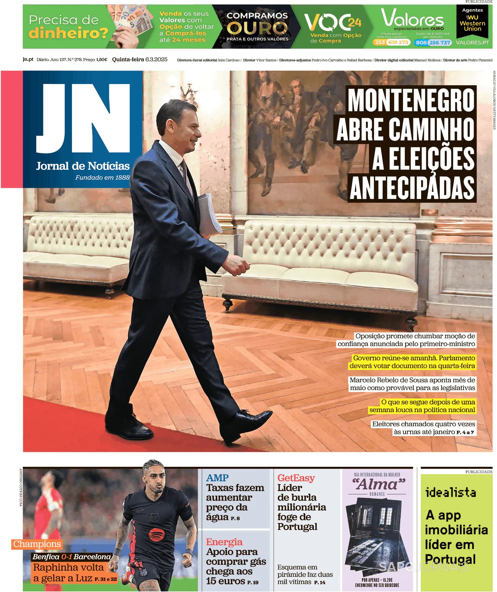 Capa Jornal de Notícias