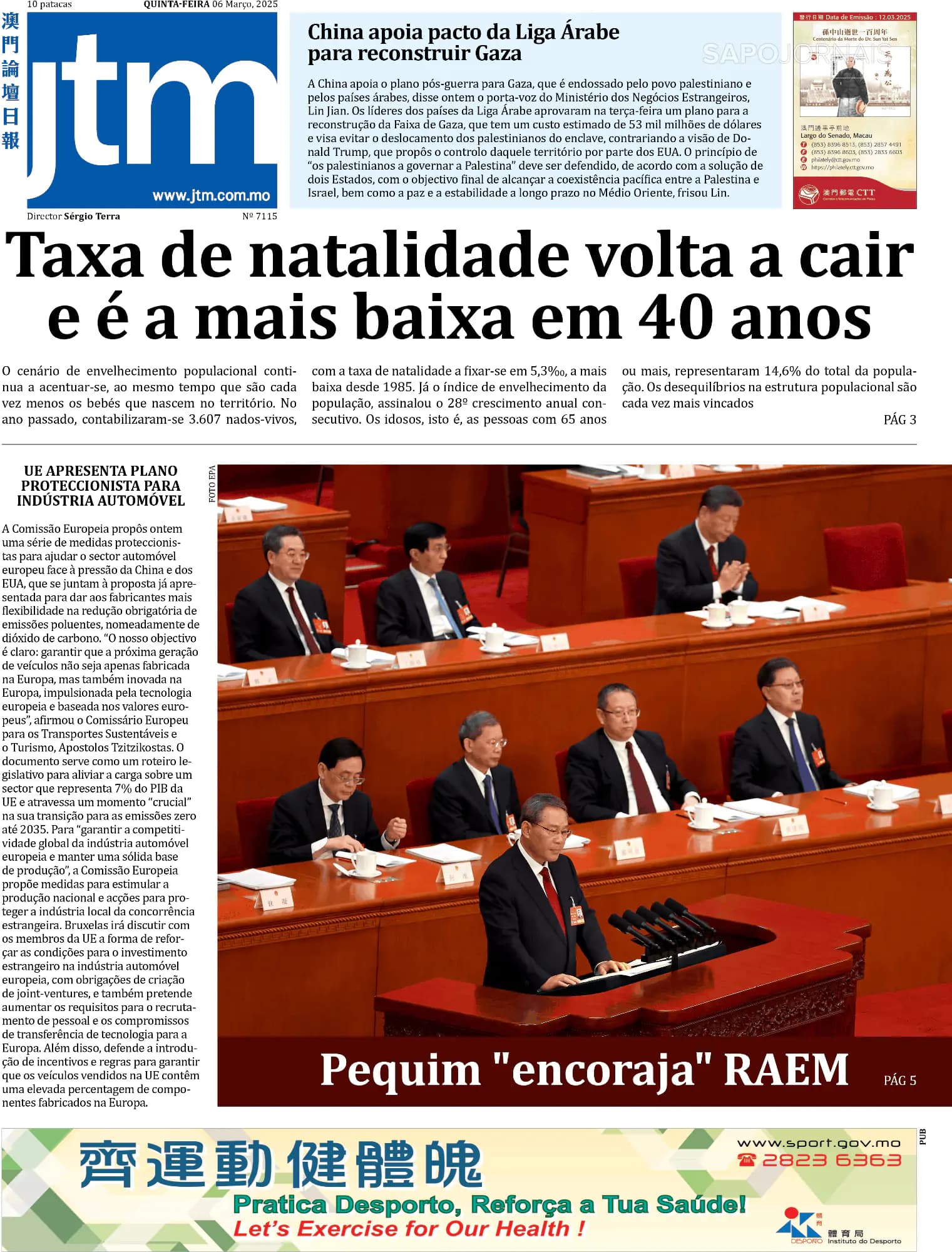 Capa Jornal Tribuna de Macau