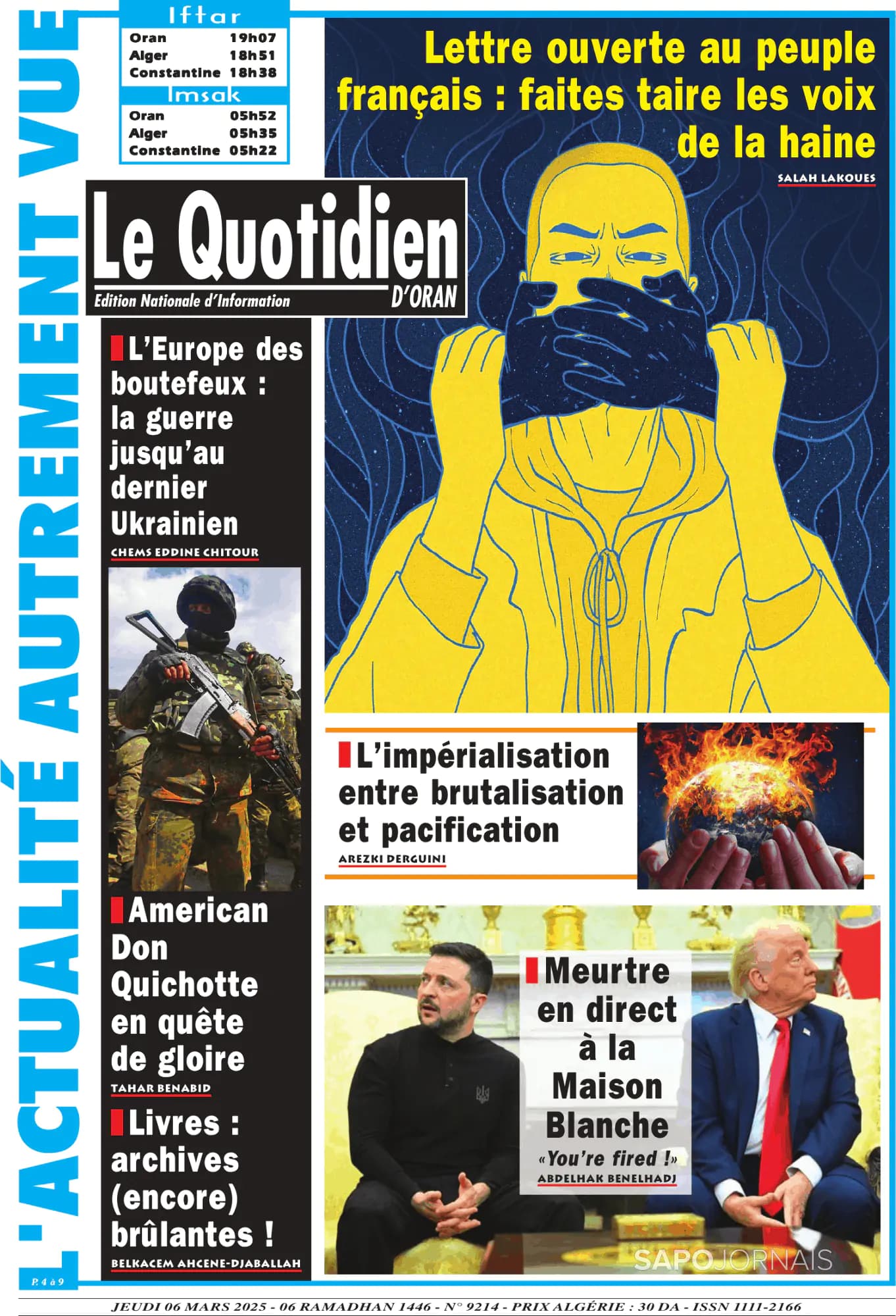 Capa Le Quotidien D’Oran