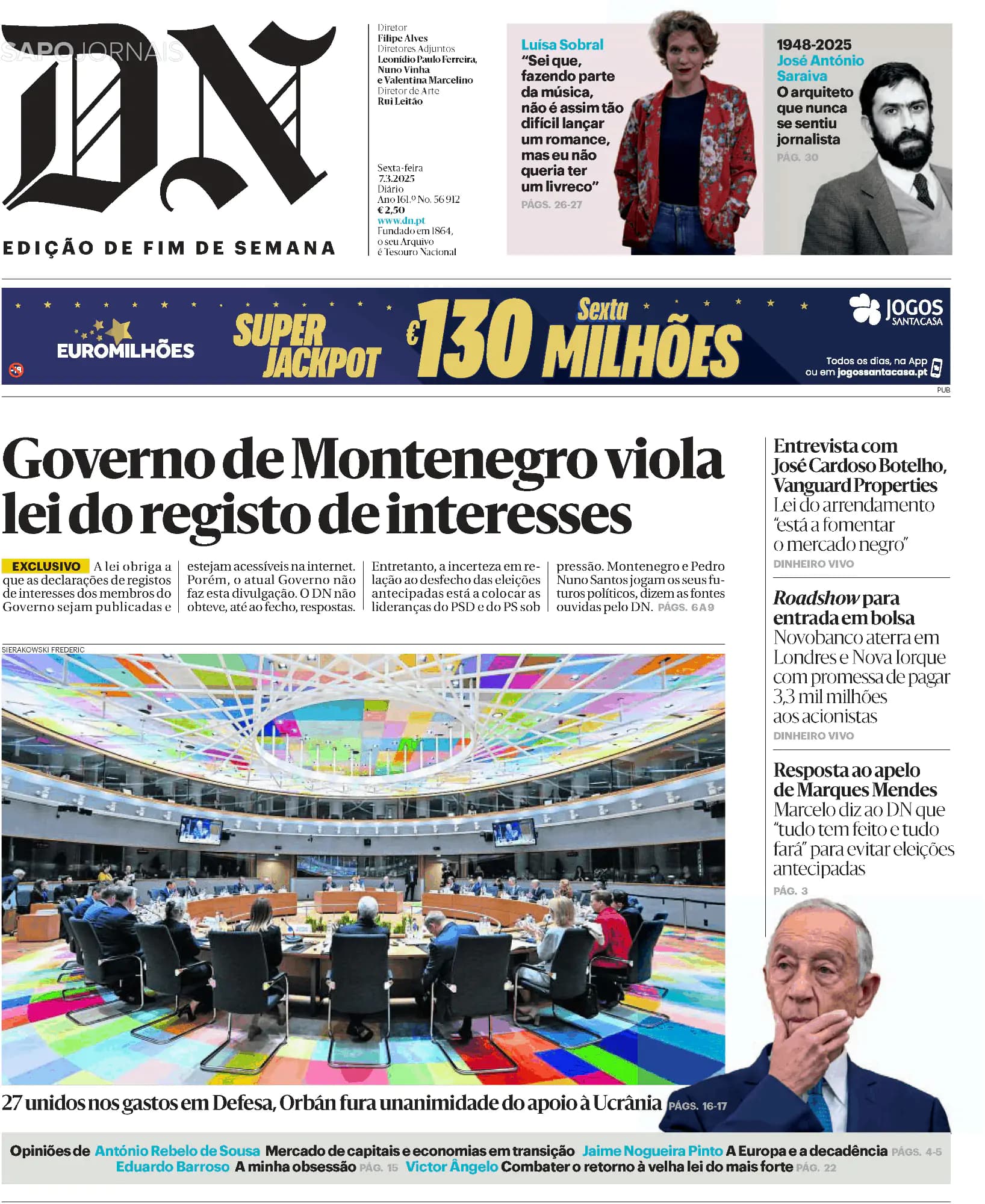 Capa Diário de Notícias