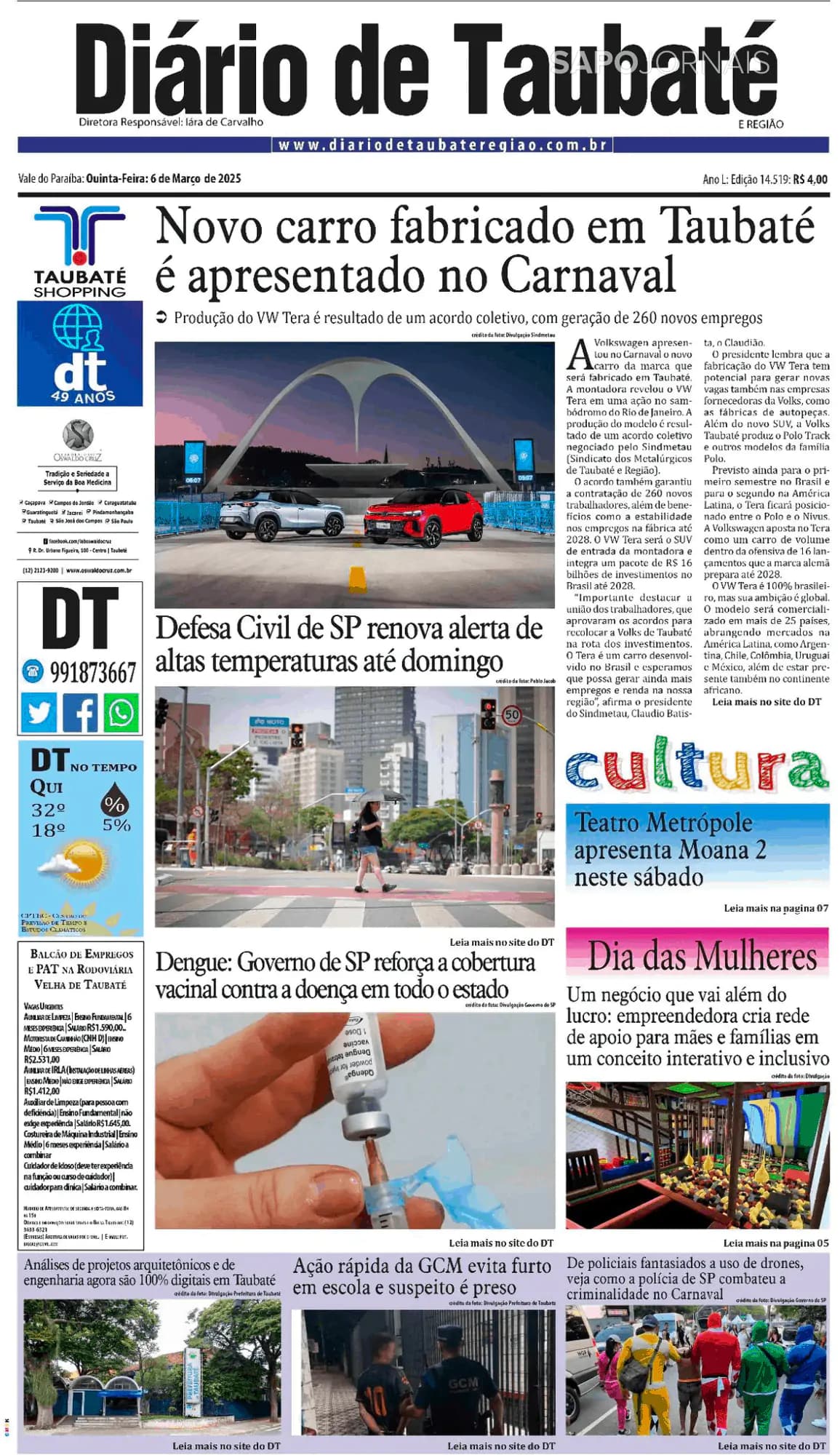 Capa Diário de Taubaté