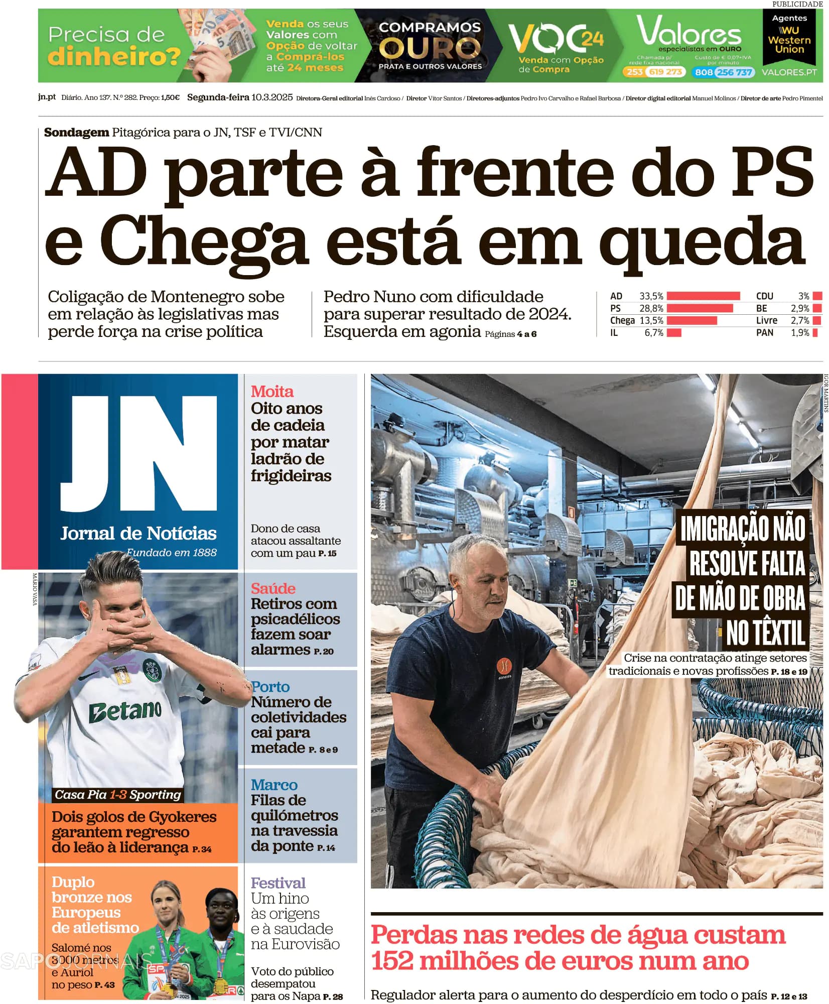 Capa Jornal de Notícias