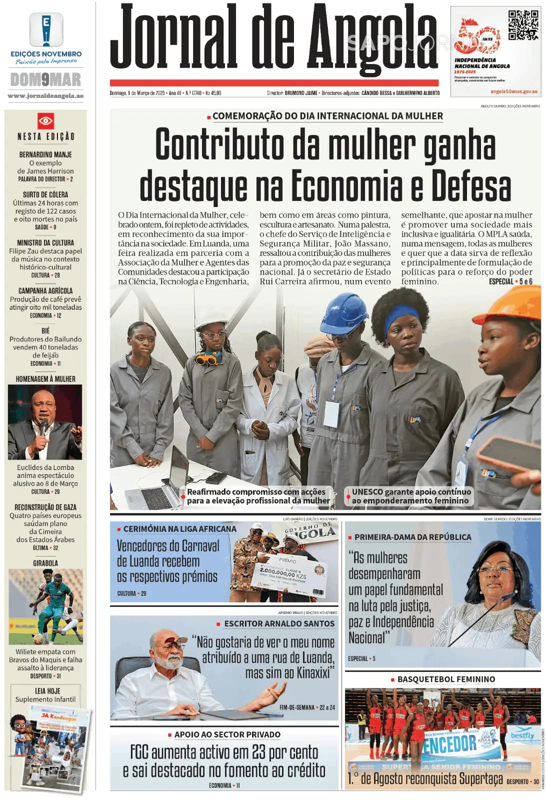 Capa Jornal de Angola