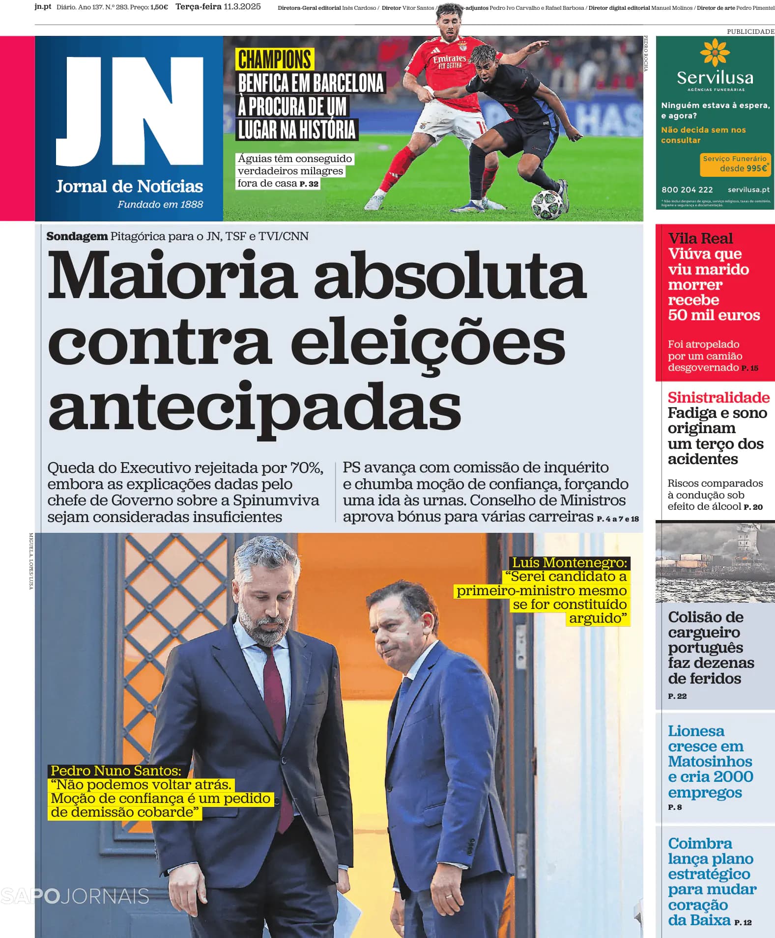 Capa Jornal de Notícias