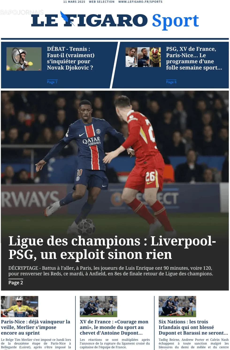 Capa Le Figaro Sport