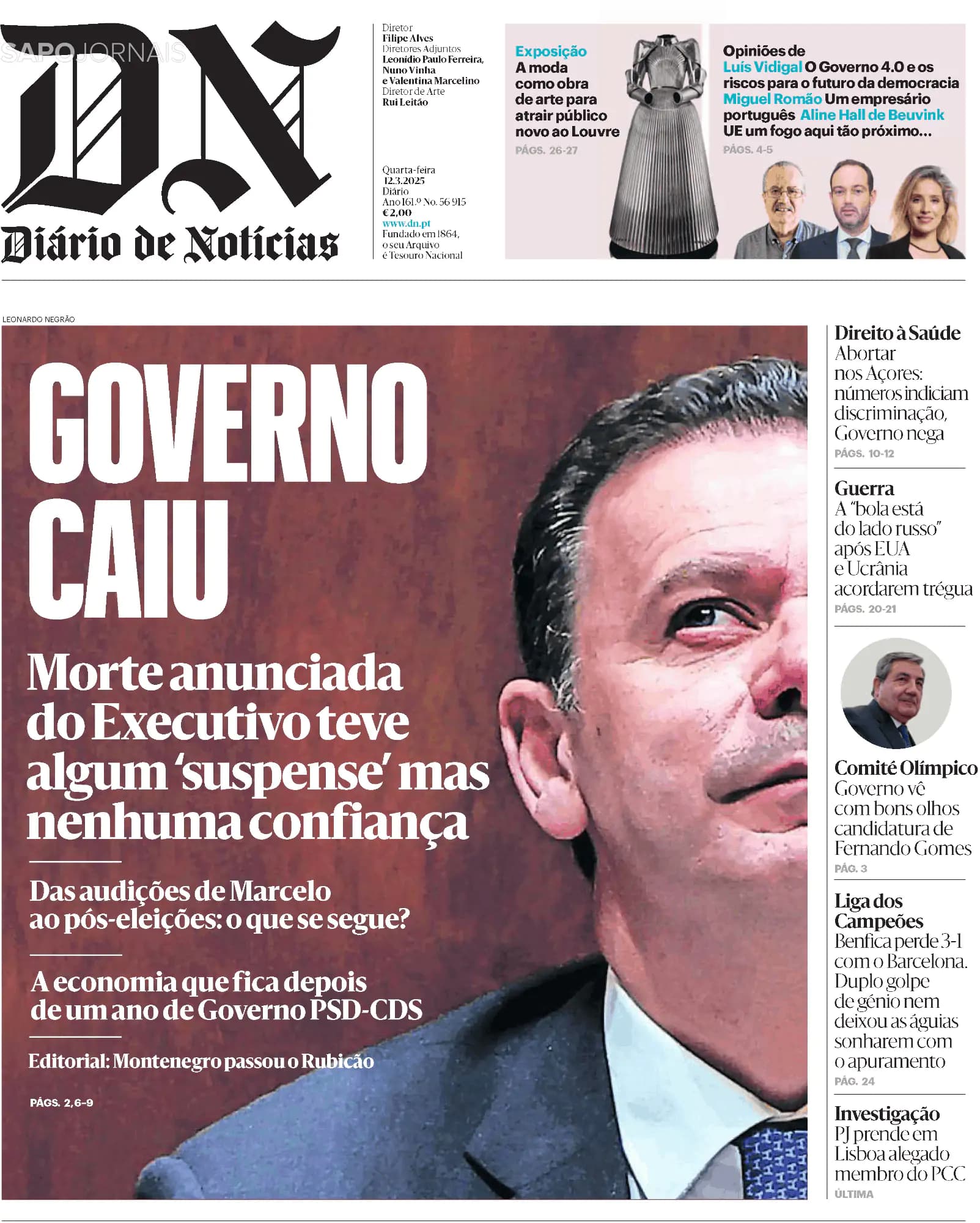 Capa Diário de Notícias