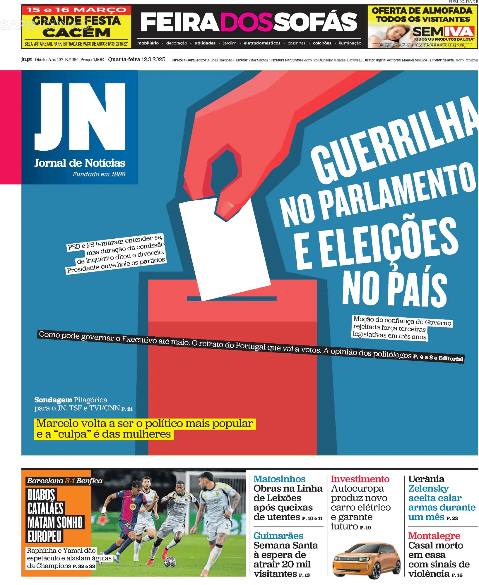 Capa Jornal de Notícias