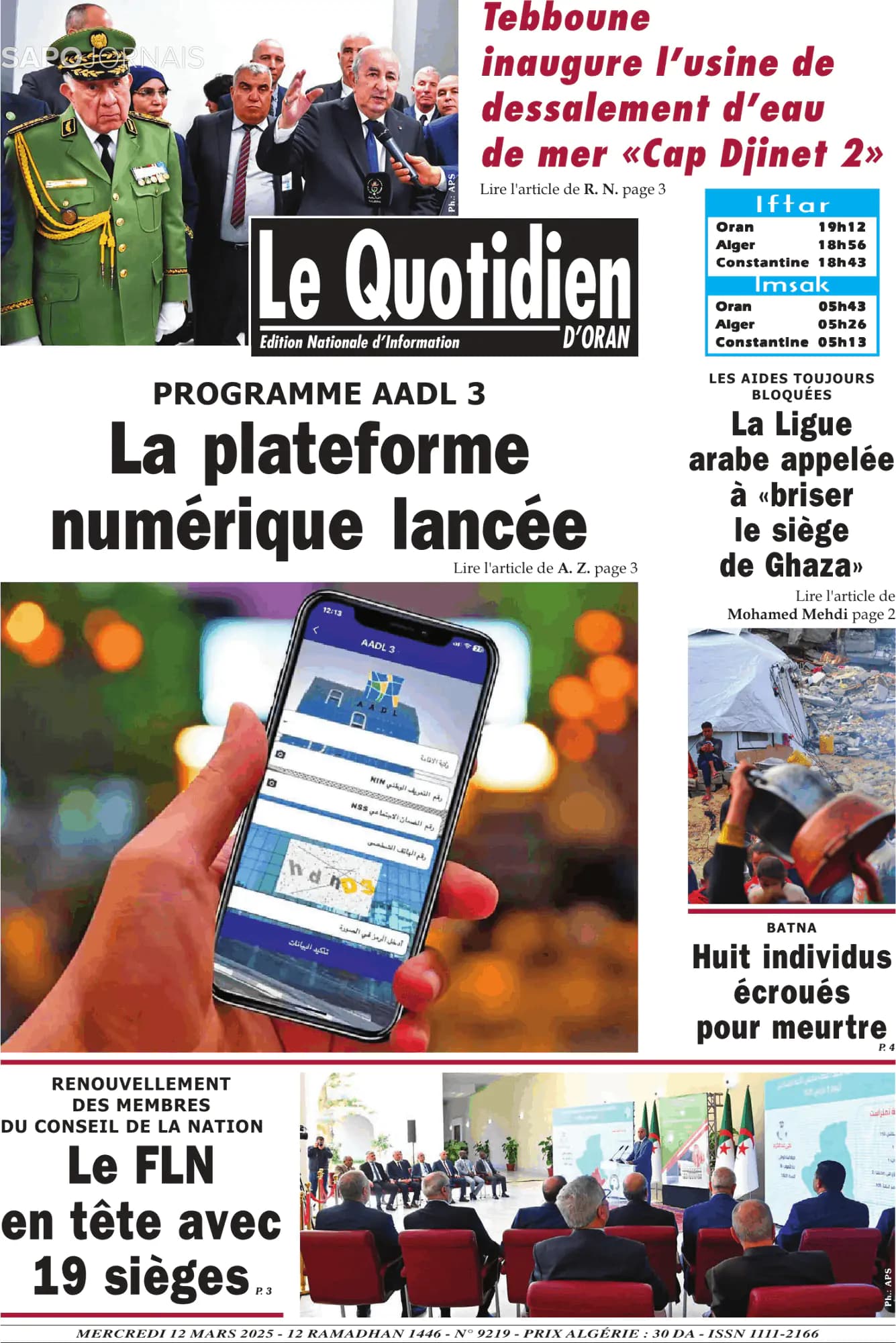 Capa Le Quotidien D’Oran