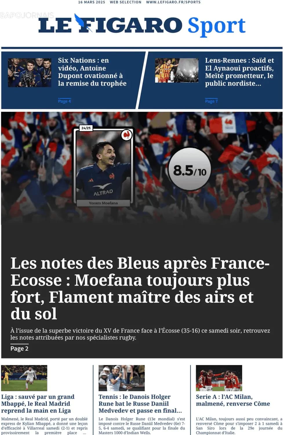 Capa Le Figaro Sport