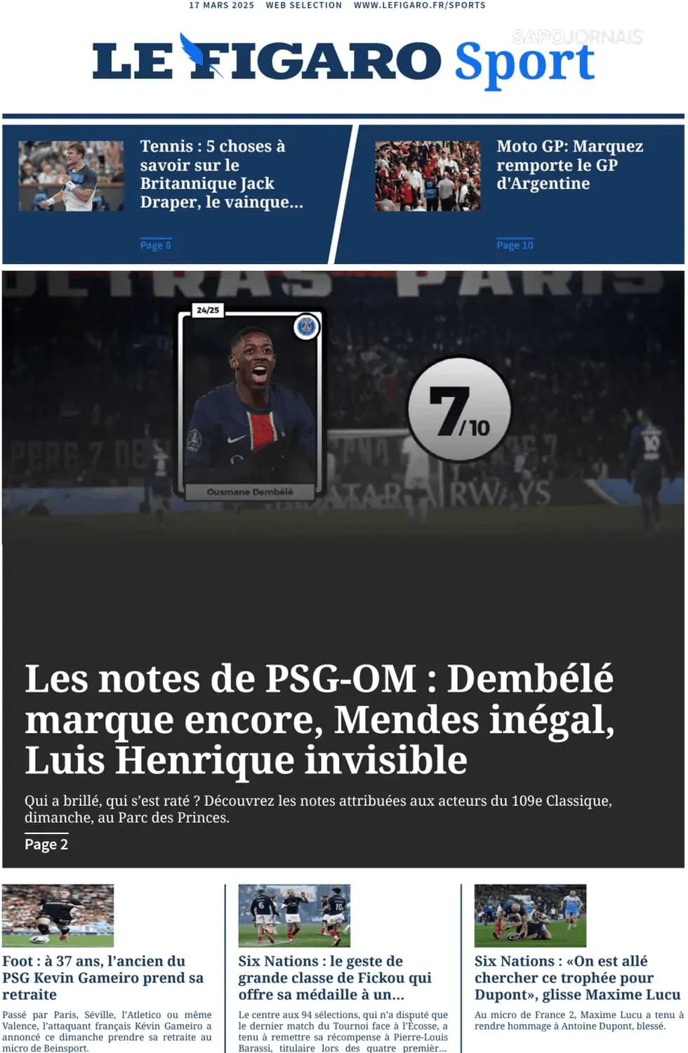 Capa Le Figaro Sport