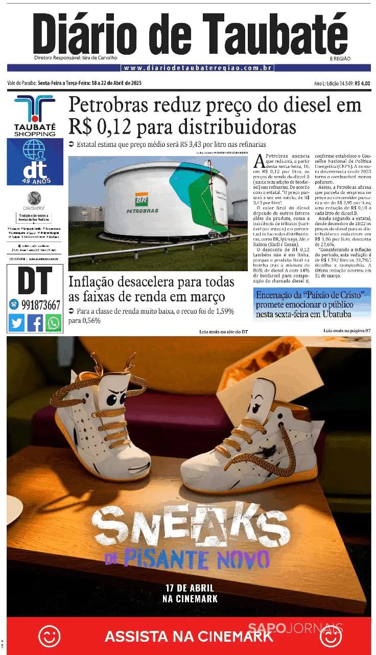 Capa Diário de Taubaté