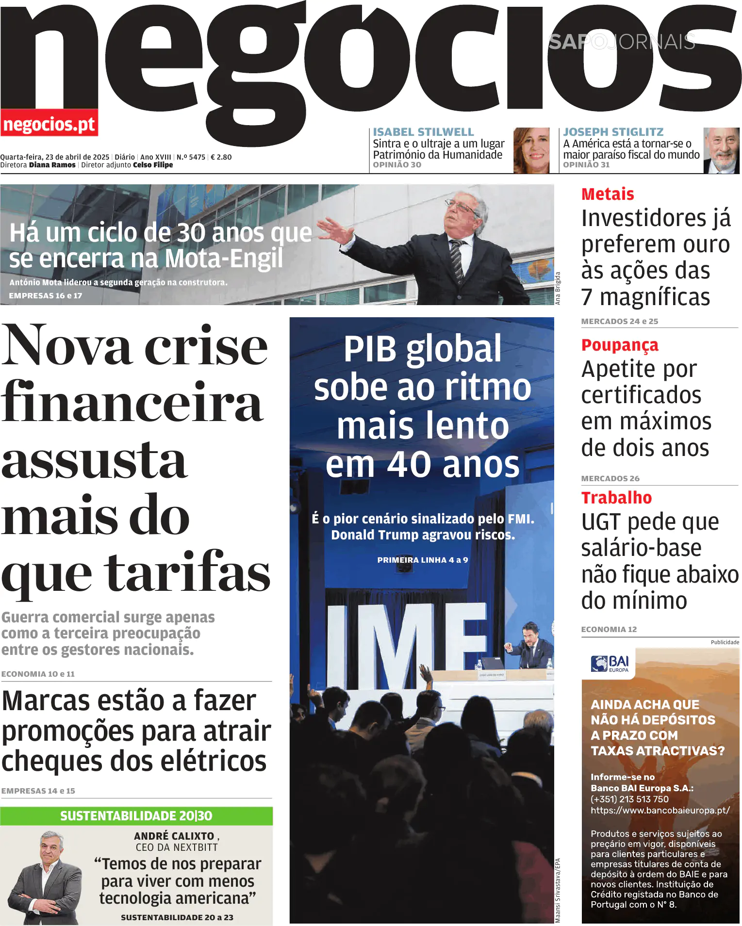 Capa Jornal de Negócios