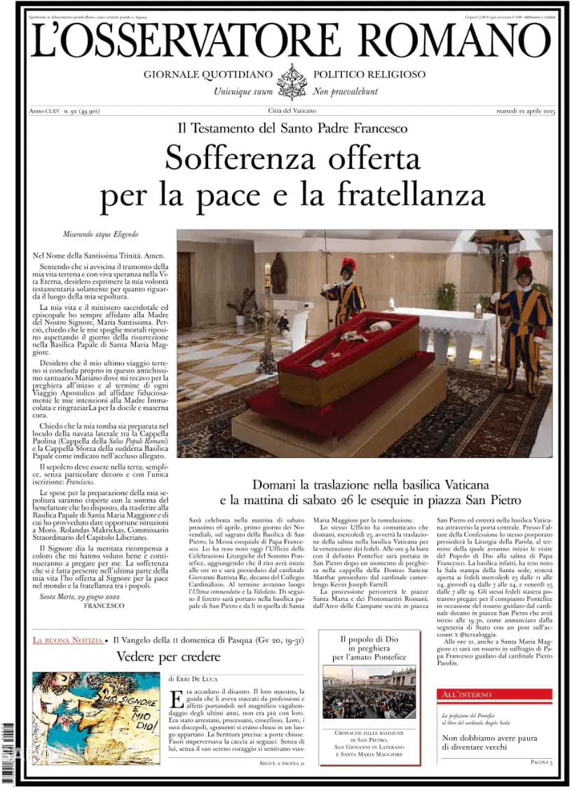 Capa L'Osservatore Romano