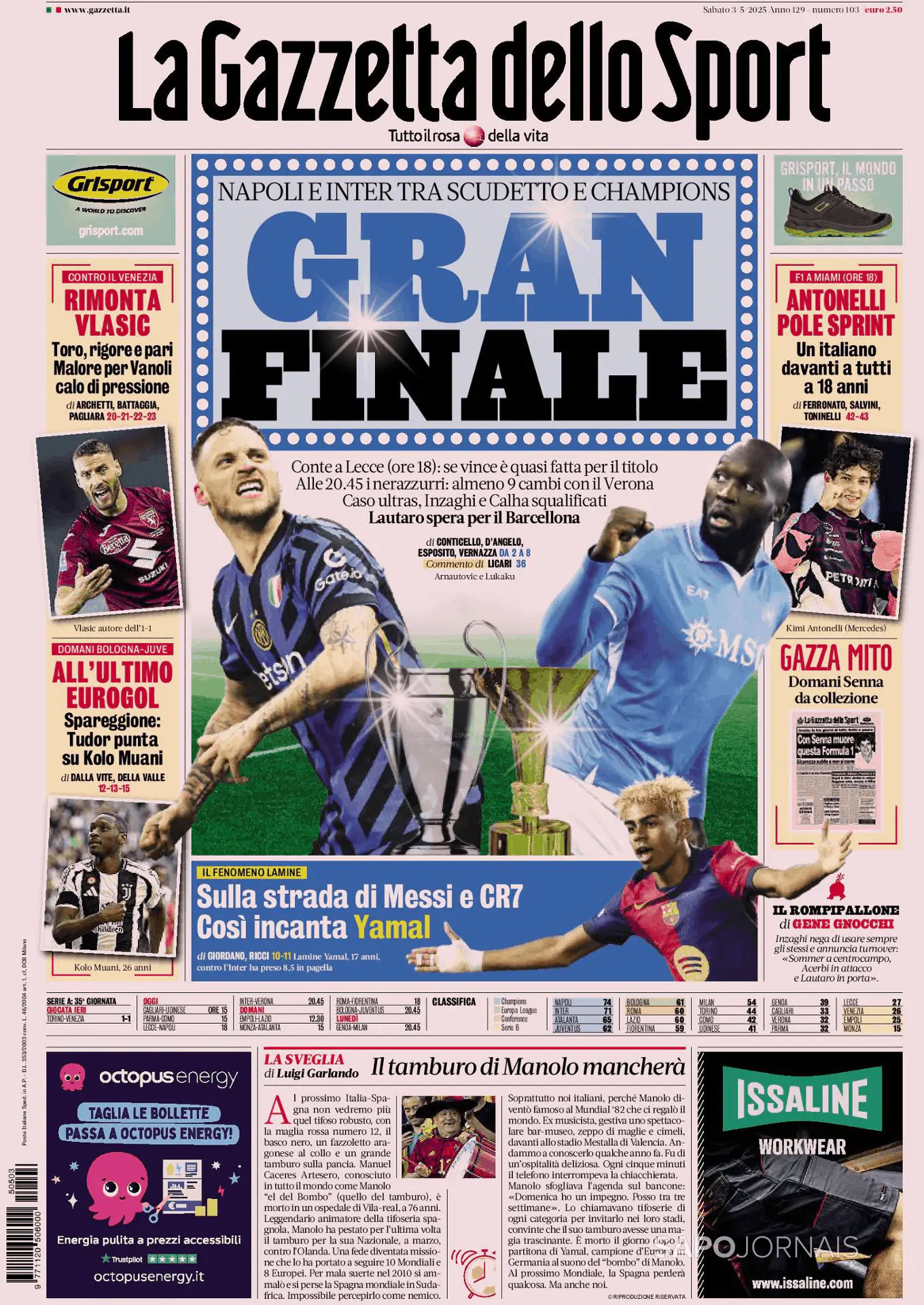 Capa Gazzetta dello Sport