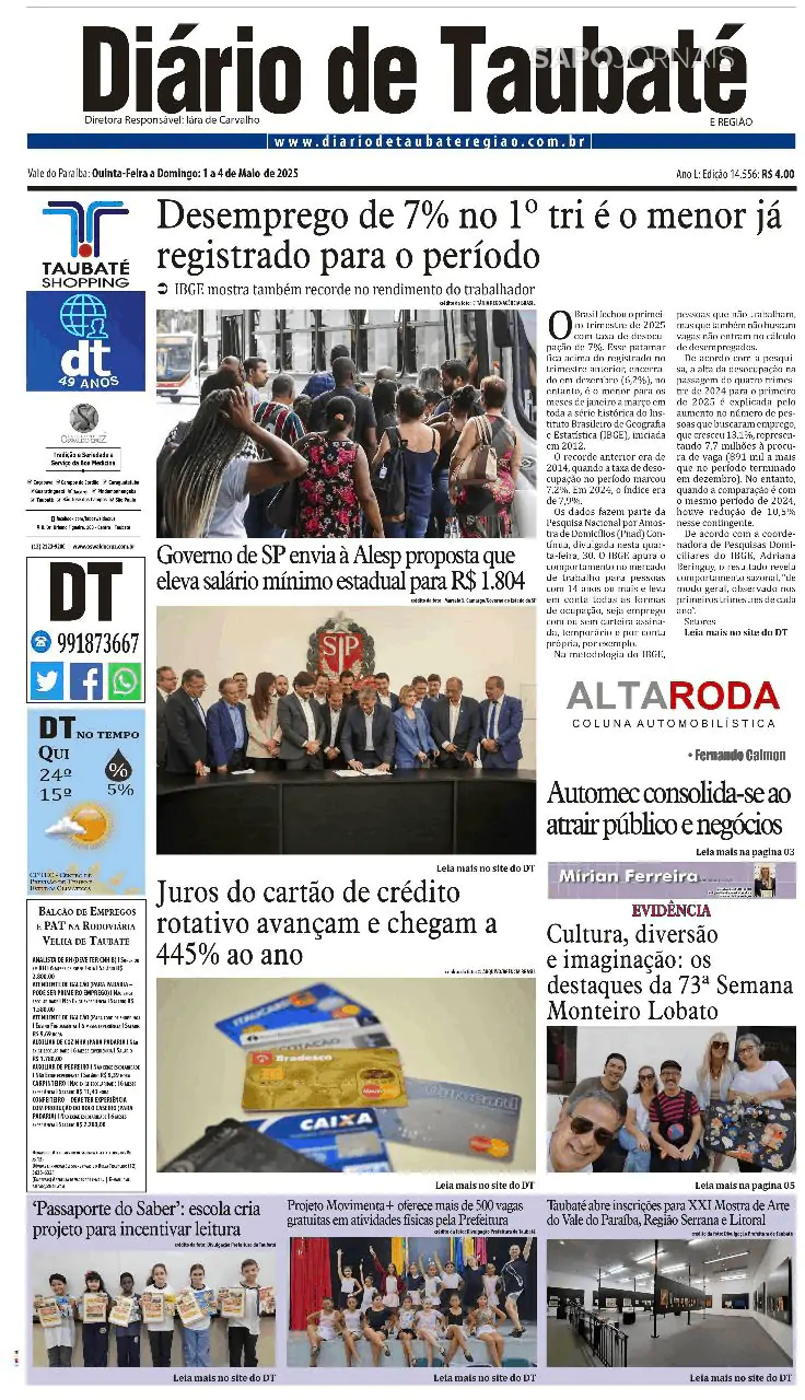 Capa Diário de Taubaté