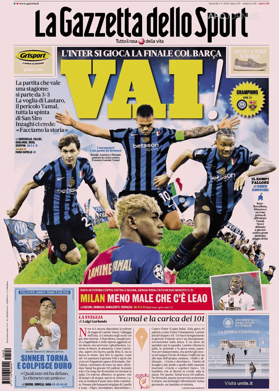 Capa Gazzetta dello Sport