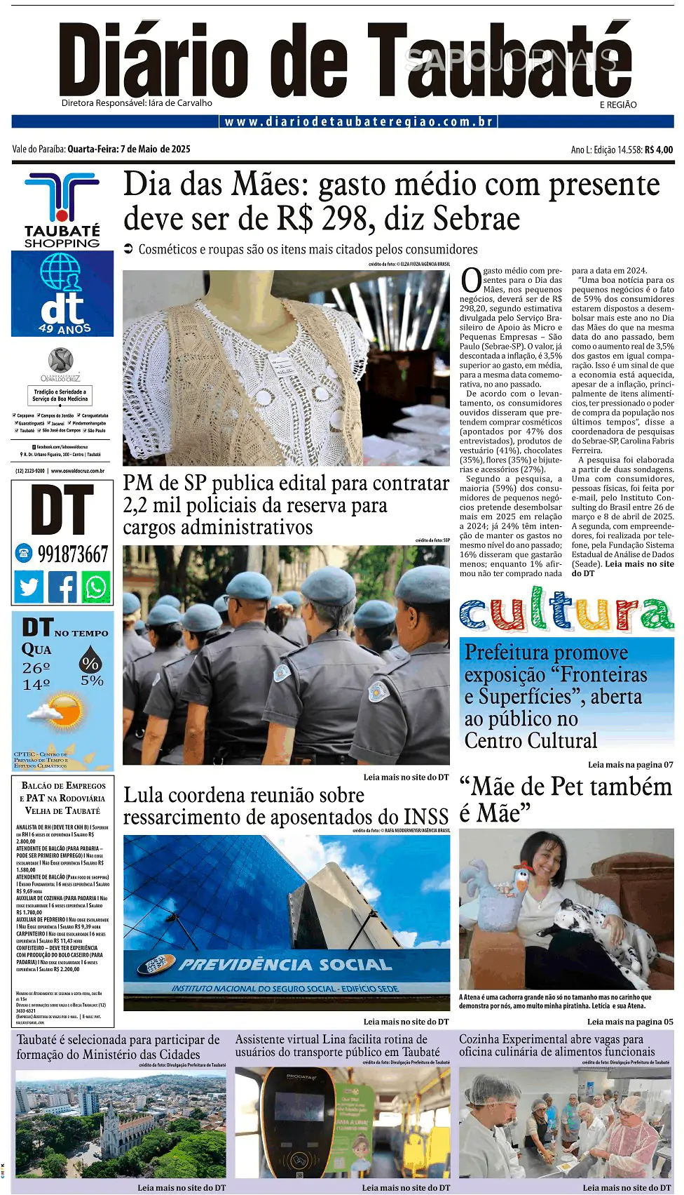 Capa Diário de Taubaté