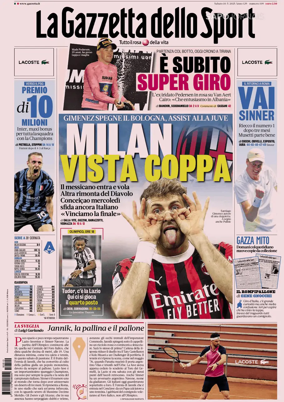 Capa Gazzetta dello Sport