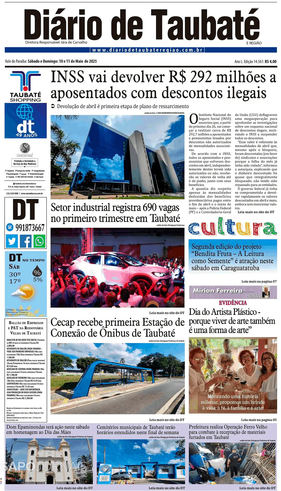 Capa Diário de Taubaté