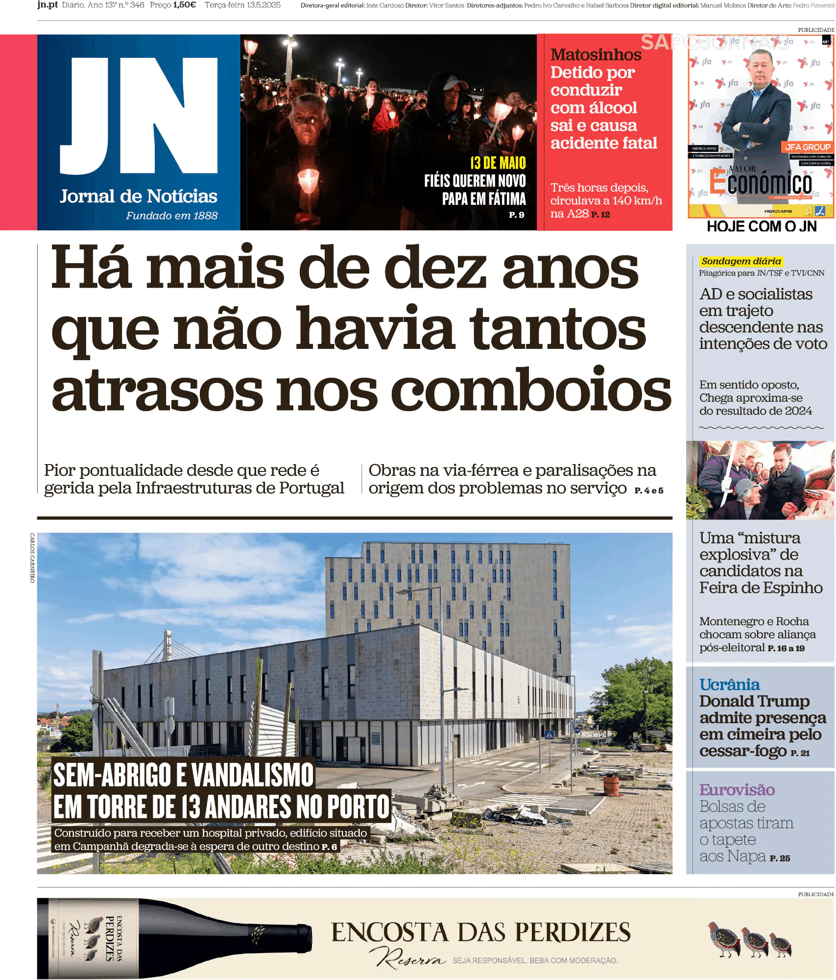 Capa Jornal de Notícias