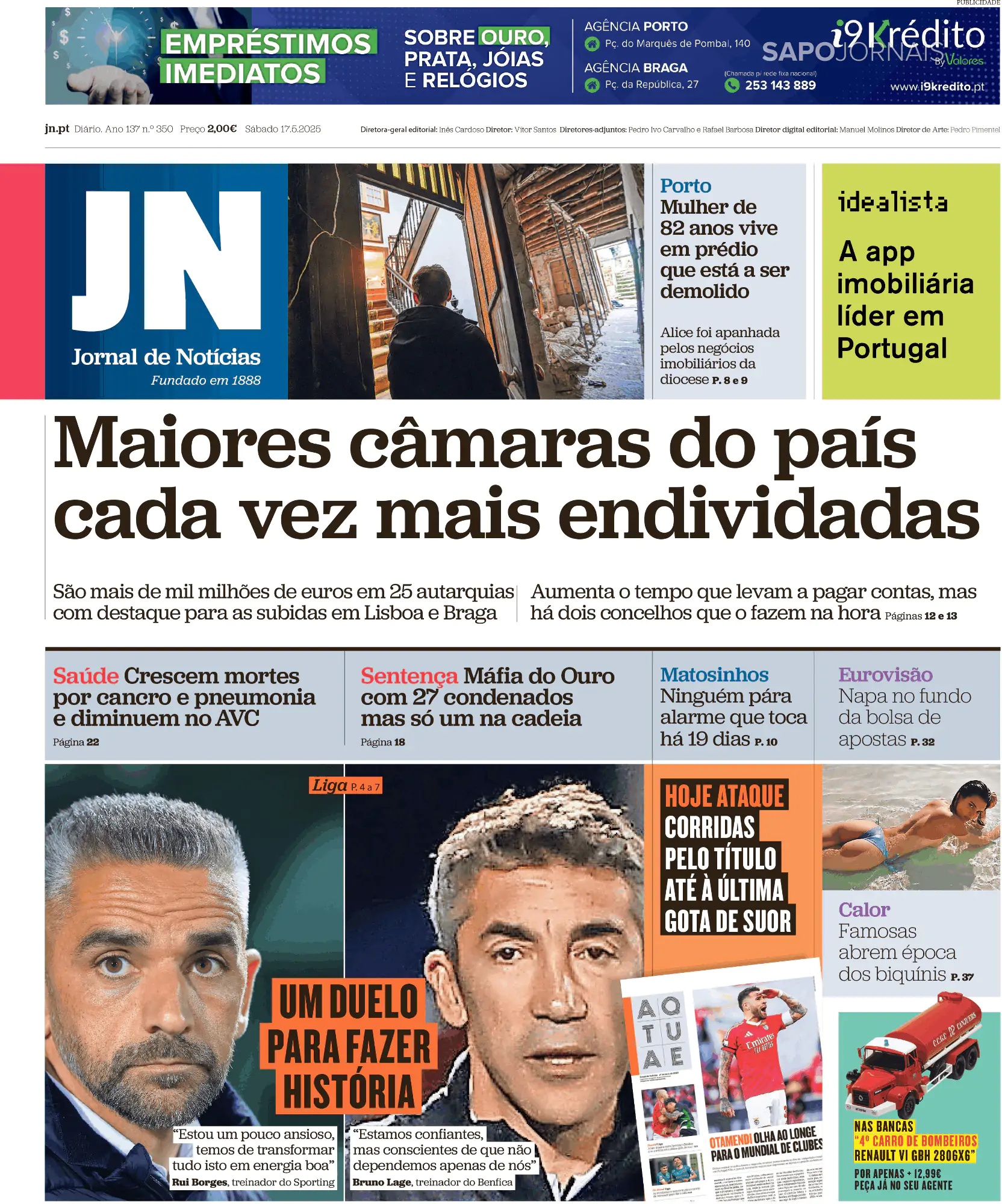 Capa Jornal de Notícias
