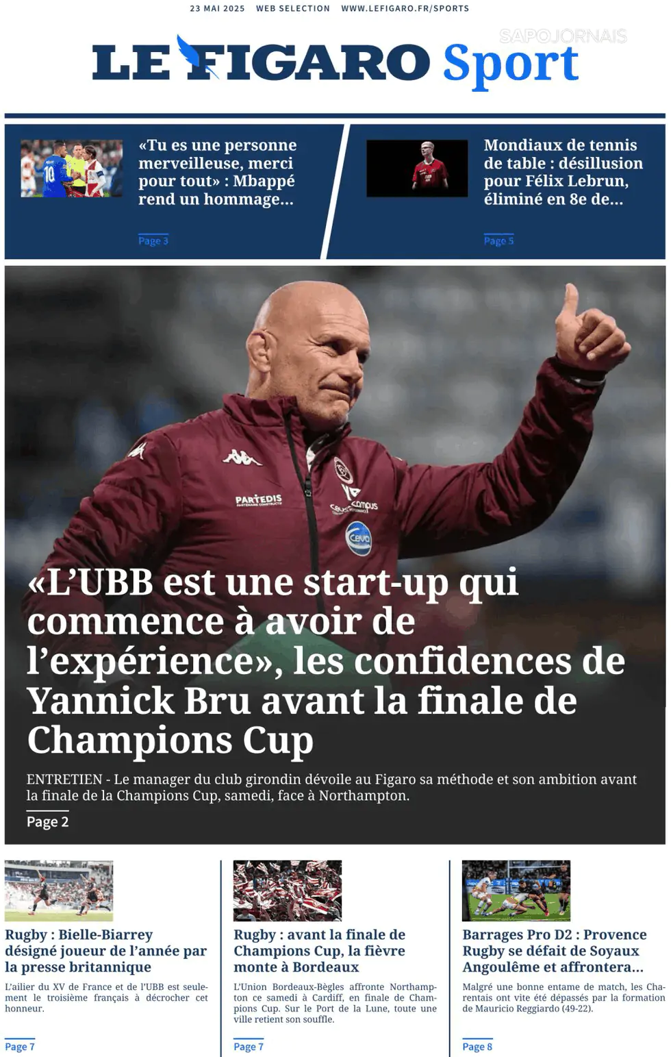 Capa Le Figaro Sport
