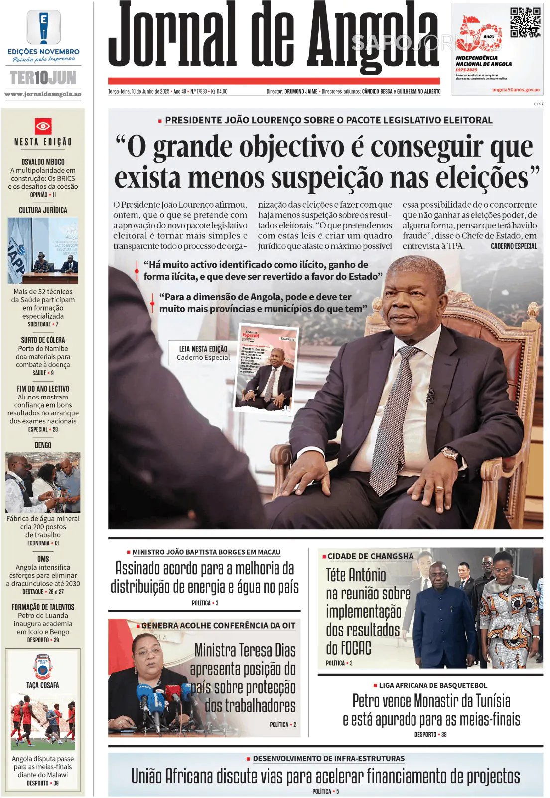 Capa Jornal de Angola