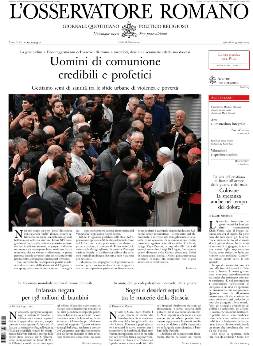 Capa L'Osservatore Romano