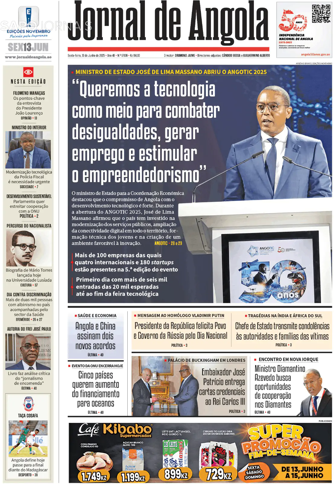 Capa Jornal de Angola