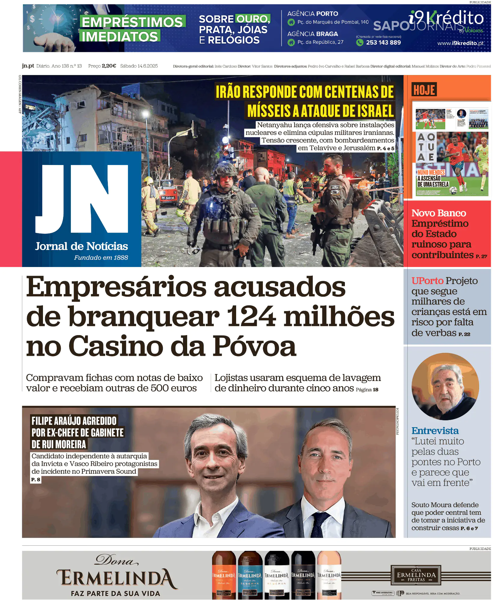 Capa Jornal de Notícias