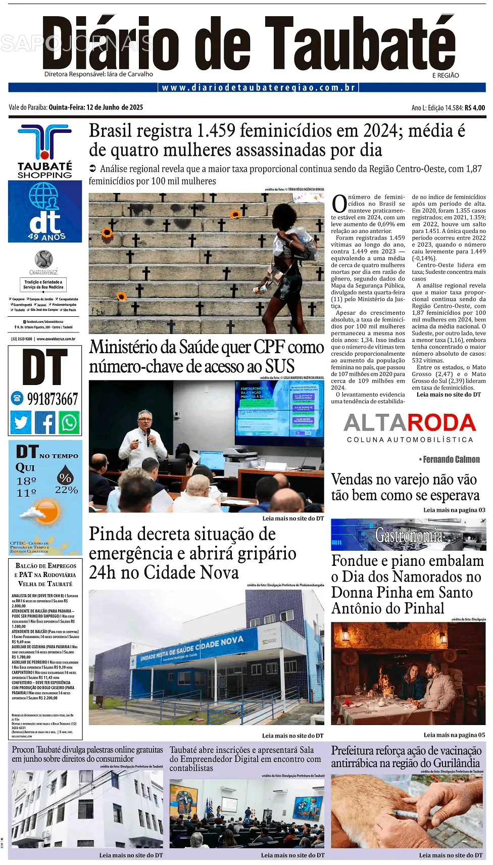 Capa Diário de Taubaté
