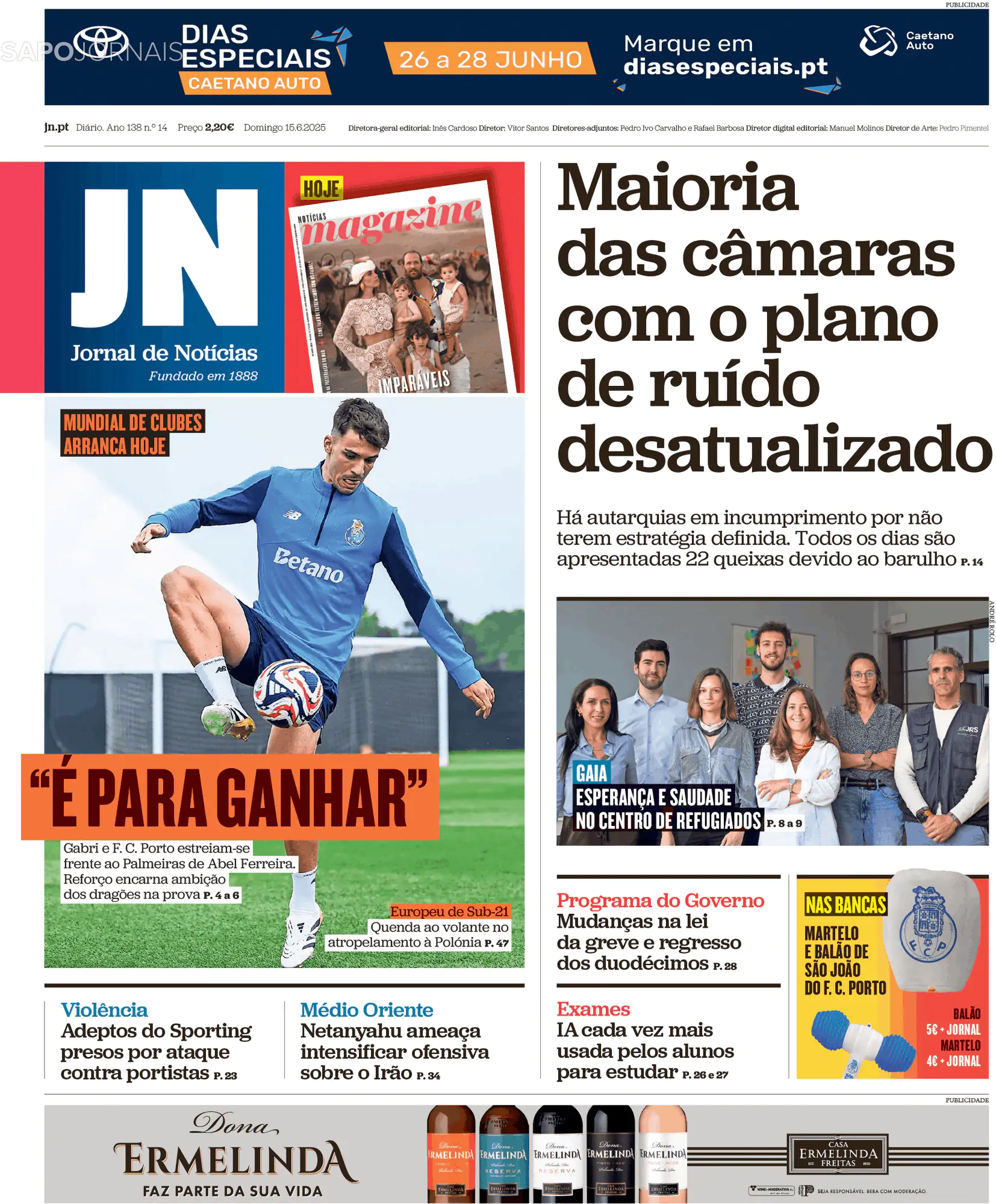 Capa Jornal de Notícias