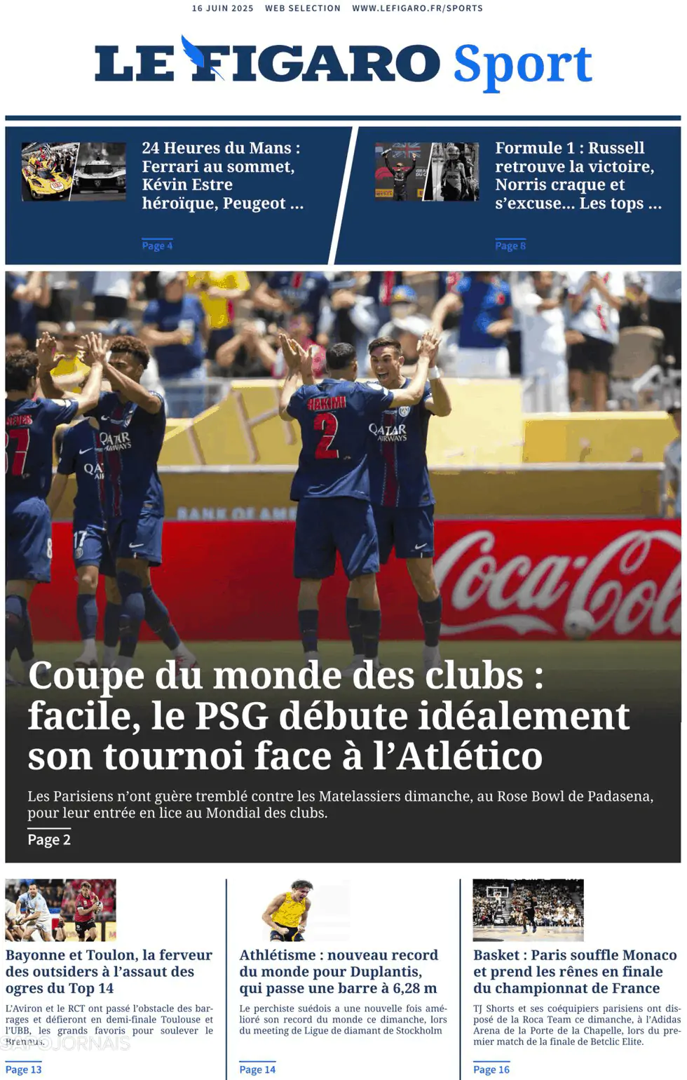 Capa Le Figaro Sport