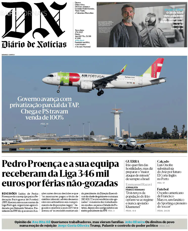 Capa Diário de Notícias