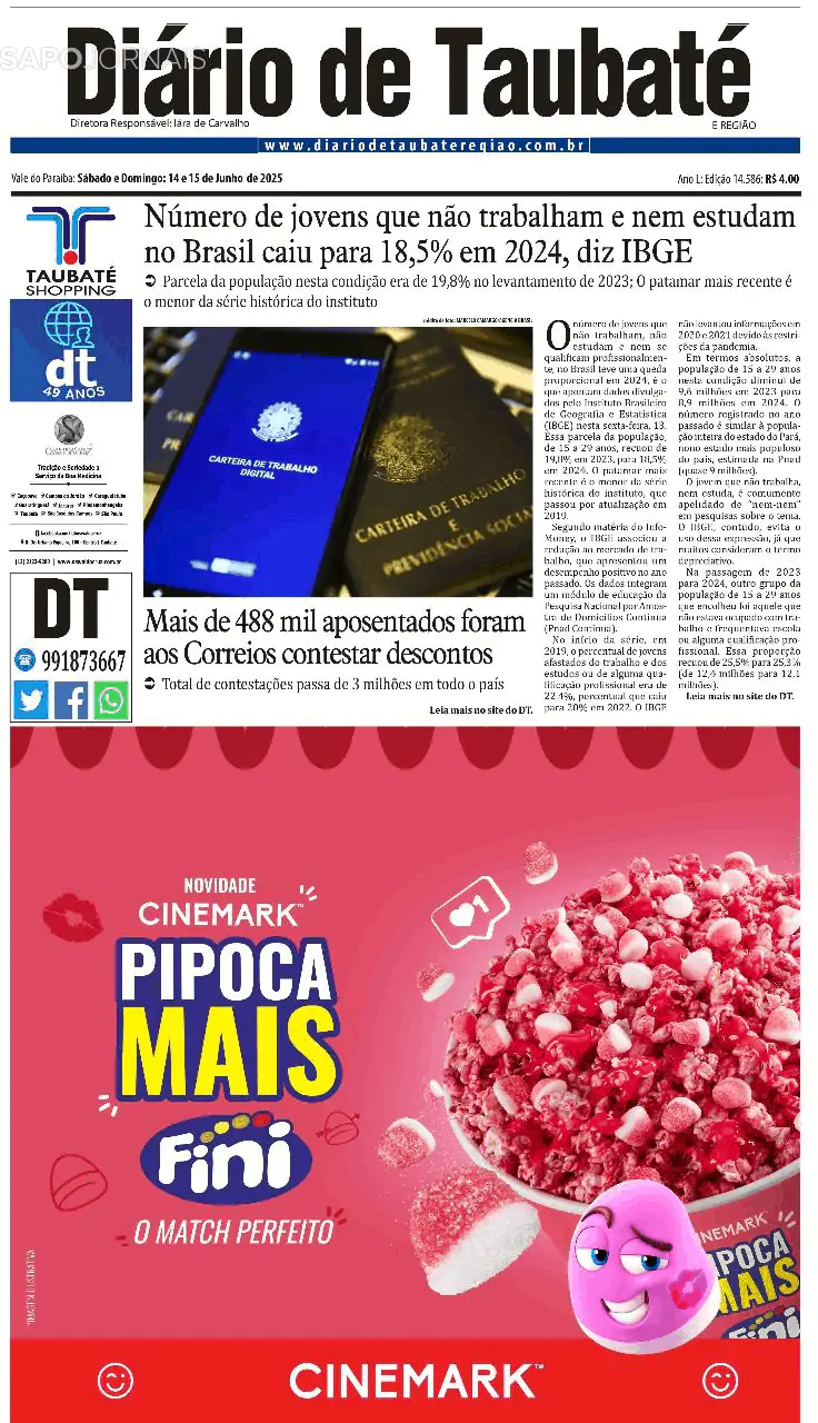 Capa Diário de Taubaté