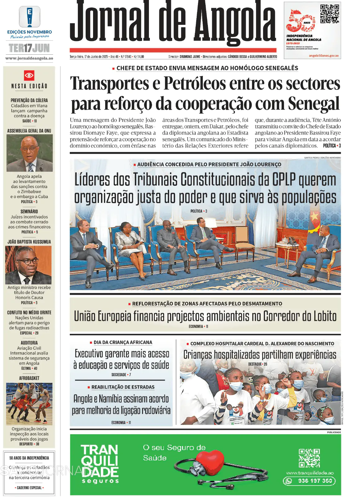 Capa Jornal de Angola