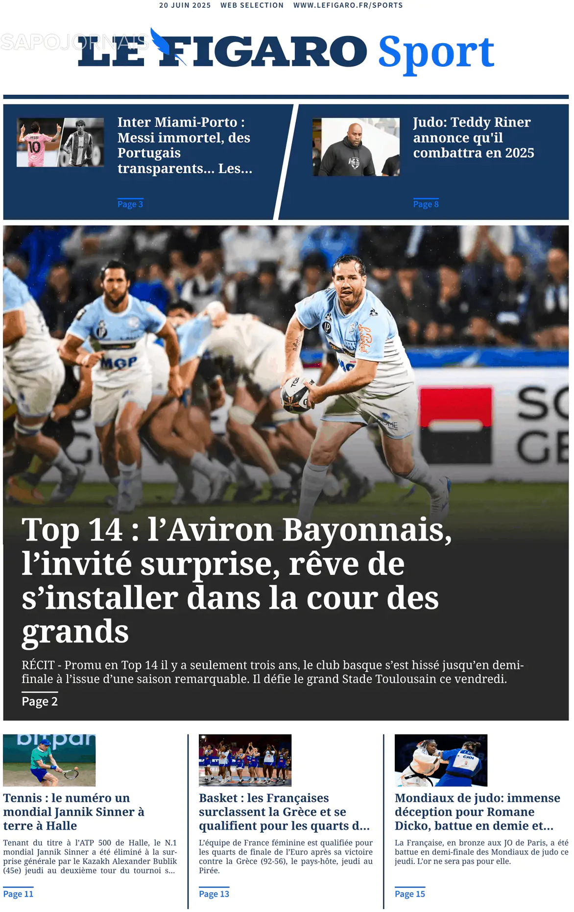 Capa Le Figaro Sport
