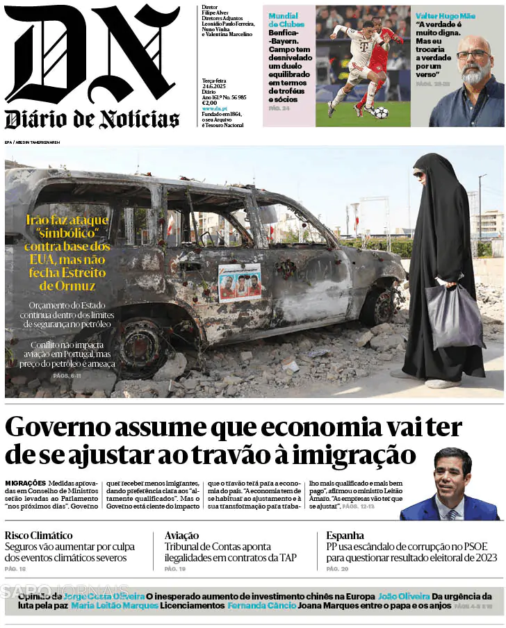 Capa Diário de Notícias