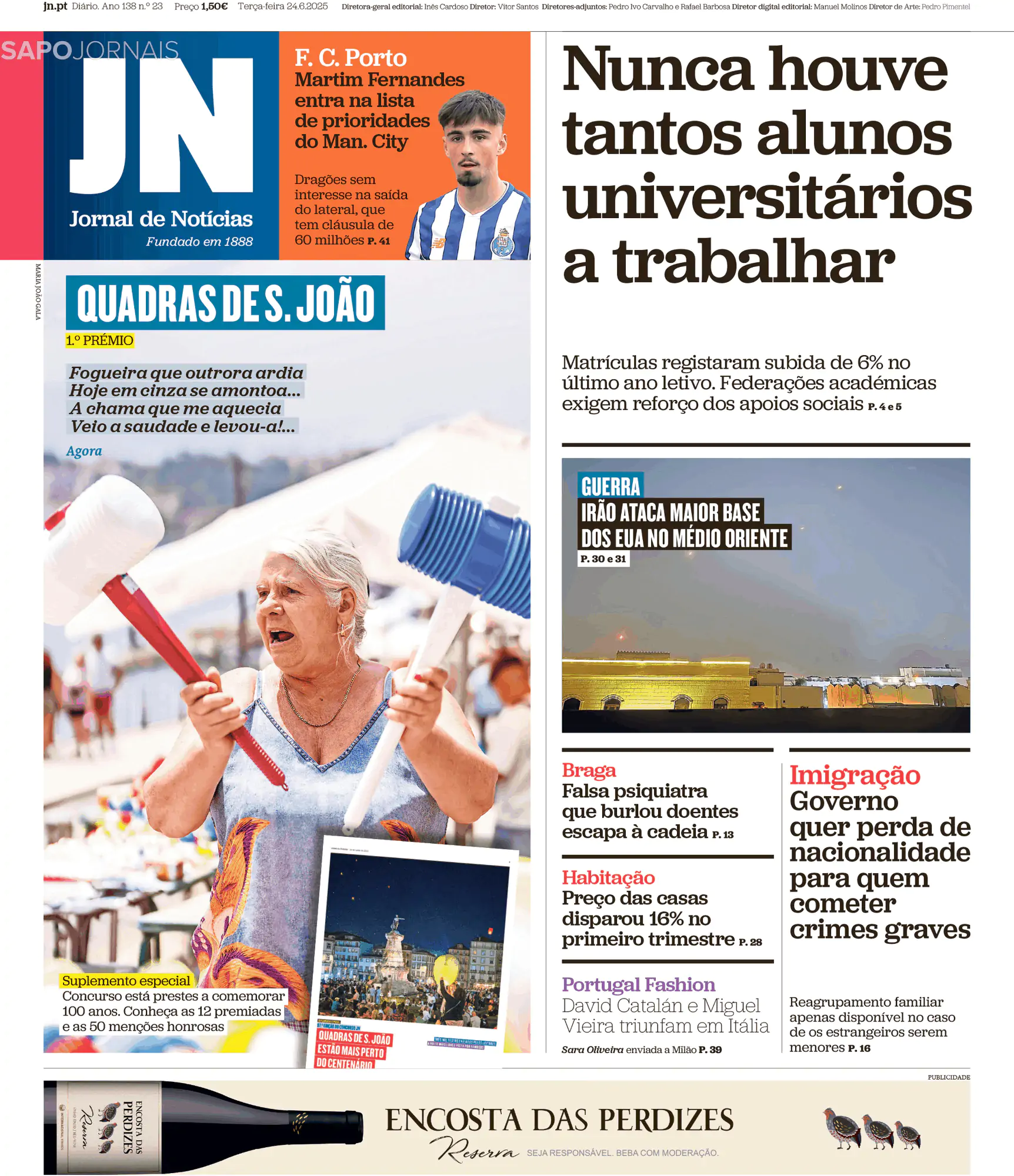 Capa Jornal de Notícias